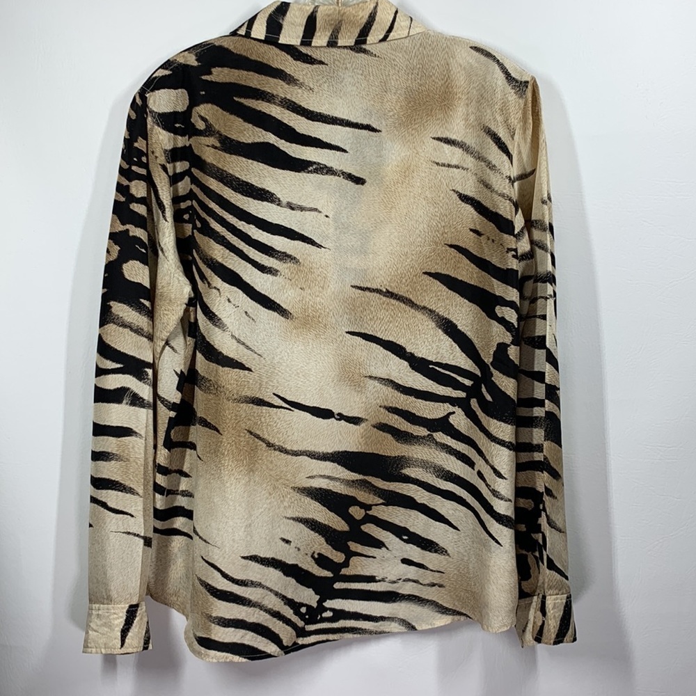Vintage Diane Heman 100% Silk Tiger Graphic Button Down Shirt, L - Picture 2 of 5